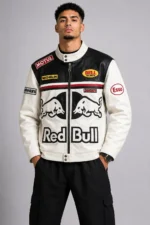 Red Bull Motorcycle Leather Jacket Black and White