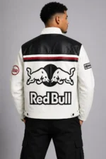 Red Bull Motorcycle Leather Jacket Black and White For Sale