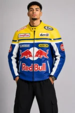 Red Bull Motorcycle Leather Jacket Blue and Yellow