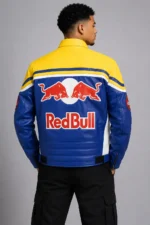 Red Bull Motorcycle Leather Jacket Blue and Yellow For Sale