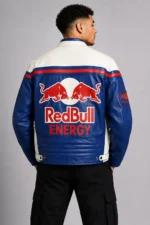 Red Bull Motorcycle Leather Jacket White and Blue For Sale