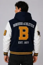 Shop Borough Athletics Exclusive Hooded Varsity Jacket Navy White