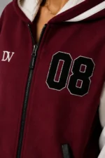 Shop Burgundy Wool and Cream Leather Hooded Letterman Varsity Jacket