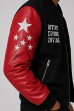 Shop Divine Black Wool Leather Red Letterman Varsity Jacket