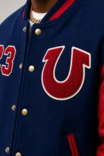 Shop Eagle Navy Wool Leather Red Letterman Varsity Jacket