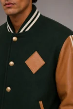 Shop Forest Green Wool Tan Leather Letterman Varsity Jacket Men