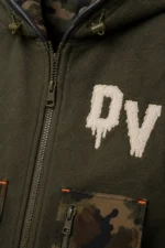 Shop Olive Green Hooded Camo Wool Black Leather Varsity Jacket