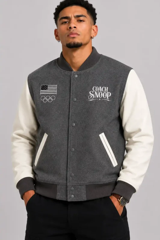 Team USA Coach Snoop Heather Gray White Varsity Jacket