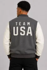 Team USA Coach Snoop Heather Gray White Varsity Jacket For Sale
