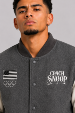 Team USA Coach Snoop Heather Gray White Varsity Jacket Sale