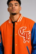 Timothée Chalamet MSG Knicks Game 5 Orange Blue Varsity Wool Leather Jacket