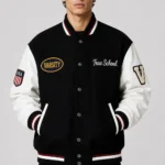 True School Exclusive Varsity Jacket Black Wool White Leather
