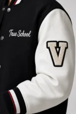 True School Exclusive Varsity Jacket Black Wool White Leather On Sale