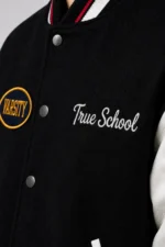 True School Exclusive Varsity Jacket Black Wool White Leather Sale
