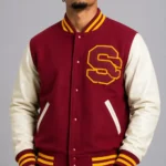 USC Trojans Cardinal Interlock Baseball Red Varsity Jacket