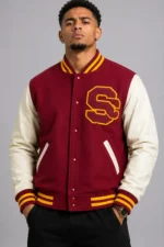 USC Trojans Cardinal Interlock Baseball Red Varsity Jacket