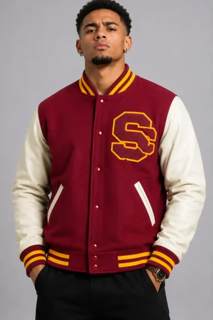 USC Trojans Cardinal Interlock Baseball Red Varsity Jacket