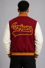 USC Trojans Cardinal Interlock Baseball Red Varsity Jacket For Sale