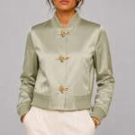 Women's Sage Duchess Satin Varsity Jacket Chenille Circle Back