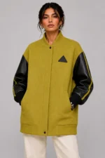 Wool Black Leather Oversized Letterman Varsity Jacket