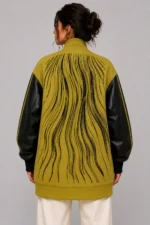 Wool Black Leather Oversized Letterman Varsity Jacket For Sale