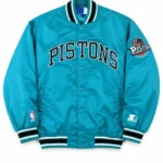 90s Detroit Pistons Grant Hill Throwback Logo Teal Satin Jacket