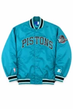 90s Detroit Pistons Grant Hill Throwback Logo Teal Satin Jacket