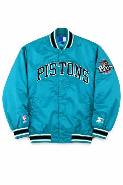 90s Detroit Pistons Grant Hill Throwback Logo Teal Satin Jacket