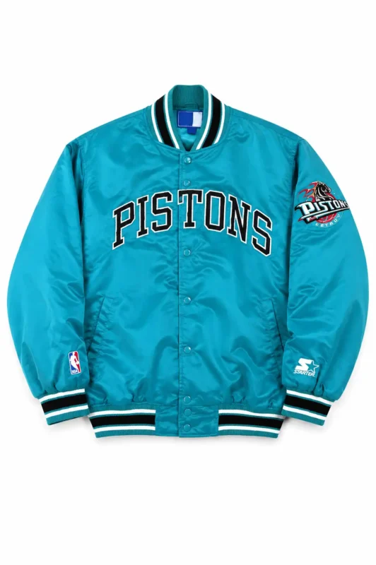 90s Detroit Pistons Grant Hill Throwback Logo Teal Satin Jacket