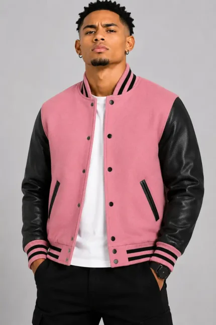 Baseball Varsity Black and Pink Jacket