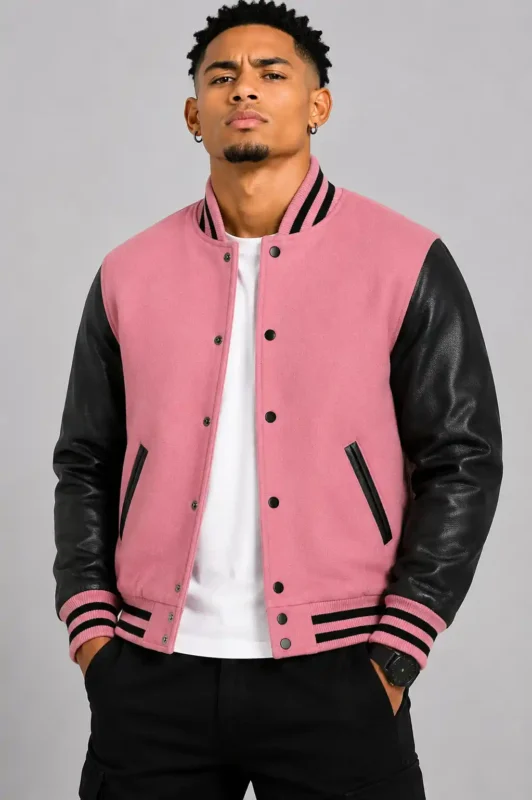 Baseball Varsity Black and Pink Jacket
