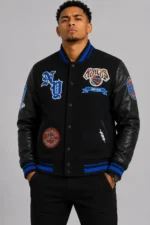 Black NY Knicks Prep Varsity Wool Leather Jacket