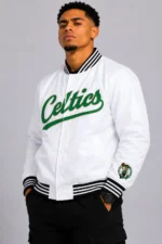 Boston Celtics Full-Snap White Varsity Nylon Jacket For Sale