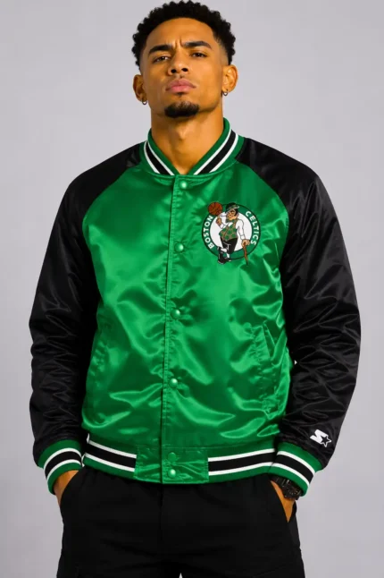Boston Celtics Inductee Green Black Satin Varsity Jacket On Sale