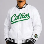 Boston Celtics White Nylon Varsity Jacket