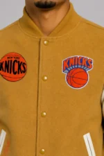 Buy Brown Cream NY Knicks Dusted Varsity Jacket