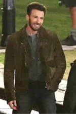 Buy Chris Evans Ghosted Brown Suede Leather Biker Jacket