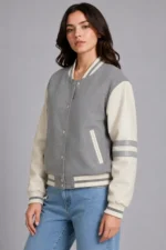 Buy Grey and Cream Wool Varsity Jacket