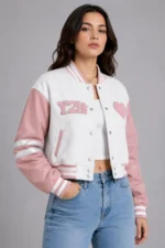 Buy Pink and White Y2K Wool Varsity Jacket