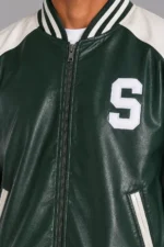 Buy University of Michigan State Spartans Varsity Green and White Leather Jacket