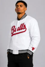 Chicago Bulls Full-Snap Nylon White Varsity Jacket