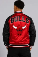 Chicago Bulls Inductee Red and Black Full-Snap Satin Varsity Jacket