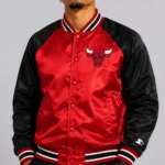 Chicago Bulls Inductee Red and Black Satin Varsity Jacket