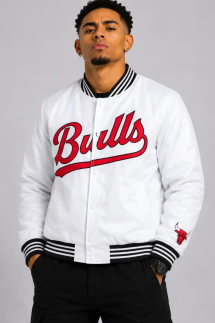 Chicago Bulls Nylon White Varsity Jacket