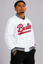 Chicago Bulls Nylon White Varsity Jacket On Sale