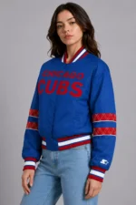 Chicago Cubs Interception Full-Snap Royal Varsity Satin Jacket For Sale