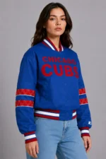 Chicago Cubs Interception Full-Snap Royal Varsity Satin Jacket On Sale