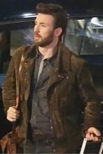Chris Evans Ghosted Brown Suede Leather Biker Jacket On Sale