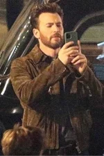 Chris Evans Ghosted Brown Suede Leather Jacket