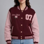 Date Night Maroon and Pink Varsity Jacket